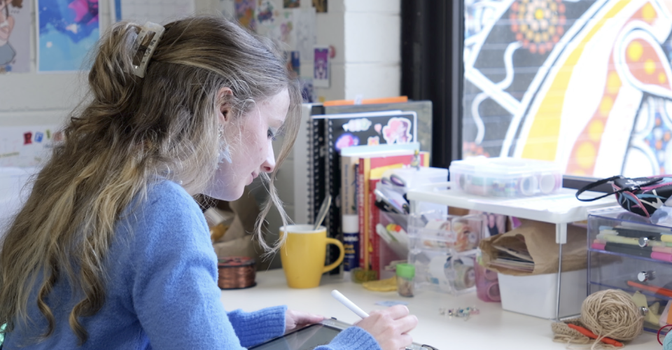 Student working at desk